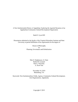 A New Institutionalist History of Appalshop: Exploring the Agential Dynamics of an Appalachian Community Cultural Development Organization