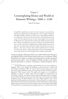 Contemplating Money and Wealth in Monastic Writing C. 1060–C. 1160 Giles E