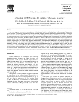 Dynamic Contributions to Superior Shoulder Stability A.M