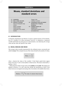 Means, Standard Deviations and Standard Errors