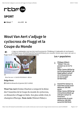 Wout Van Aert S'adjuge Le Cyclocross De Fiuggi Et La Coupe Du Monde 22/01/17 19:34