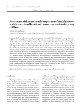 Assessment of the Nutritional Composition of Breakfast Cereal and the Nutritional Benefits of Two Serving Portions for Young Children Majed M