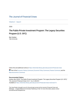 The Public-Private Investment Program: the Legacy Securities Program (U.S. GFC)