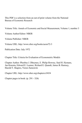 Criteria for Evaluation of Econometric Models