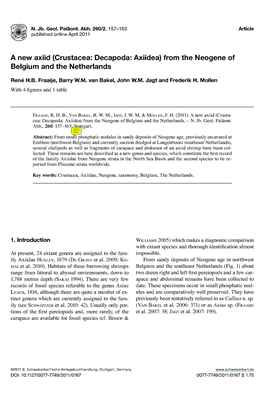 Crustacea: Decapoda: Axiidea) from the Neogene of Belgium and the Netherlands