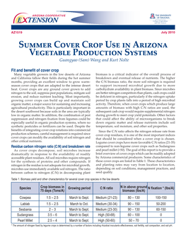 Summer Cover Crop Use in Arizona Vegetable Production Systems Guangyao (Sam) Wang and Kurt Nolte