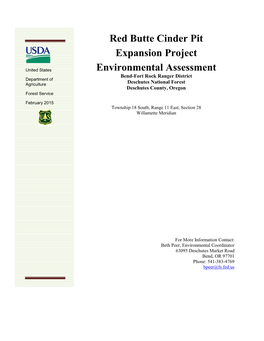 Red Butte Cinder Pit Expansion Project Environmental Assessment