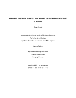 Spatial and Watercourse Influences on Arctic Charr (Salvelinus Alpinus) Migration in Nunavut