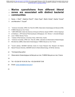 Marine Cyanolichens from Different Littoral Zones Are