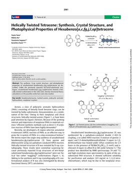 Helically Twisted Tetracene: Synthesis, Crystal Structure, and Photophysical Properties of Hexabenzo[A,C,Fg,J,L,Op]Tetracene