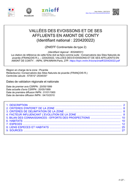 VALLÉES DES EVOISSONS ET DE SES AFFLUENTS EN AMONT DE CONTY (Identifiant National : 220420022)