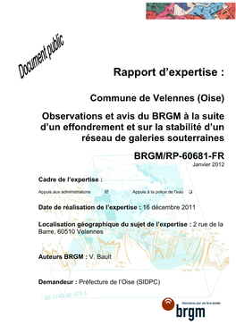 Rapport D'expertise : Commune De Velennes (Oise)