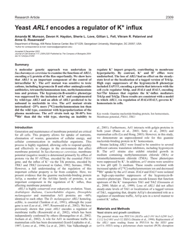 Yeast ARL1 Encodes a Regulator of K+ Influx