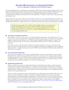 Allowable Milk Substitution Summary for Nondisabled Children