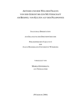 Artemis Und Der Weg Der Frauen Von Der Geburt Bis Zur Mutterschaft Am Beispiel Von Kulten Auf Der Peloponnes