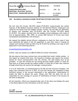 We Had Vide HO Circular 443/2015 Dated 07.09.2015 Communicated