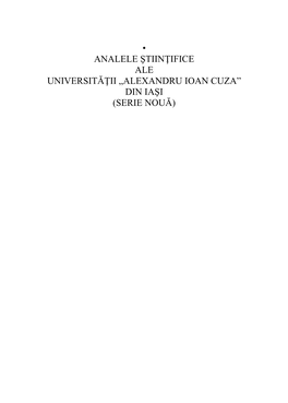 DIN IAŞI (SERIE NOUĂ) Volum Editat De Petronel Zahariuc, Adrian-Bogdan Ceobanu, Adrian Viţalaru