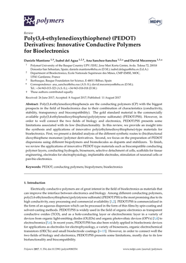 PEDOT) Derivatives: Innovative Conductive Polymers for Bioelectronics