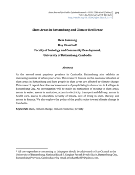 Slum Areas in Battambang and Climate Resilience