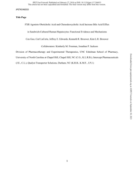 FXR Agonists Obeticholic Acid and Chenodeoxycholic Acid Increase Bile Acid Efflux