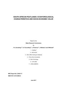 South African Peatlands: Ecohydrological Characteristics and Socio-Economic Value