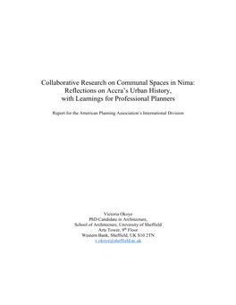 Collaborative Research on Communal Spaces in Nima: Reflections on Accra’S Urban History, with Learnings for Professional Planners