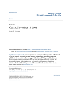 Cedars, November 16, 2001 Cedarville University