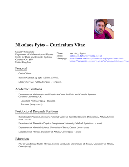 Nikolaos Fytas – Curriculum Vitae