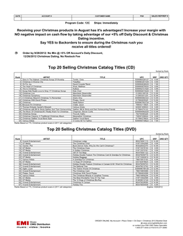 Top 20 Selling Christmas Catalog Titles (DVD) Top 20 Selling Christmas Catalog Titles (CD)