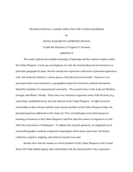 TRANSNATIONAL LANDSCAPES and the CUBAN DIASPORA By