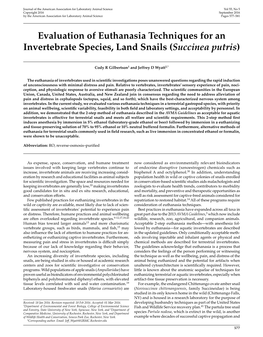 Evaluation of Euthanasia Techniques for an Invertebrate Species, Land Snails (Succinea Putris)