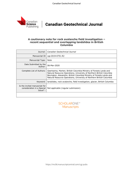 A Cautionary Note for Rock Avalanche Field Investigation – Recent Sequential and Overlapping Landslides in British Columbia