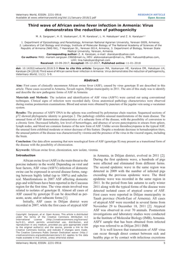 Third Wave of African Swine Fever Infection in Armenia: Virus Demonstrates the Reduction of Pathogenicity