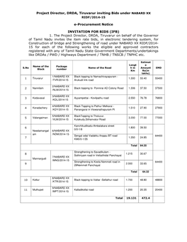 Project Director, DRDA, Tiruvarur Inviting Bids Under NABARD XX E