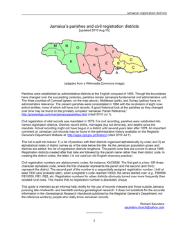 Jamaica's Parishes and Civil Registration Districts