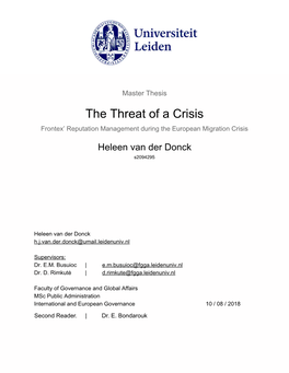 The Threat of a Crisis Frontex’ Reputation Management During the European Migration Crisis