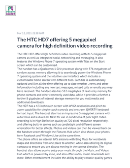 The HTC HD7 Offering 5 Megapixel Camera for High Definition Video Recording