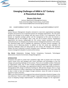 Emerging Challenges of HRM in 21St Century: a Theoretical Analysis