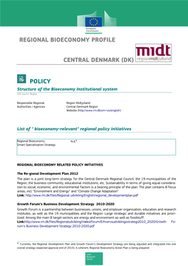 Regional Bioeconomy Profile Central Denmark (Dk) Policy