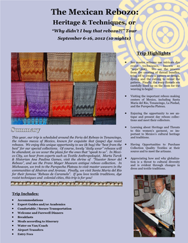The Mexican Rebozo: Heritage & Techniques, Or “Why Didn’T I Buy That Rebozo?!” Tour September 6-16, 2012 (10 Nights)