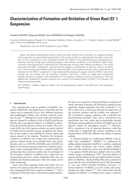 Characterization of Formation and Oxidation of Green Rust (Cl )