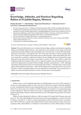 Knowledge, Attitudes, and Practices Regarding Rabies in El Jadida Region, Morocco