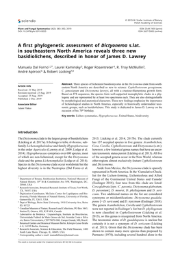 A First Phylogenetic Assessment of Dictyonema S.Lat. in Southeastern North America Reveals Three New Basidiolichens, Described in Honor of James D