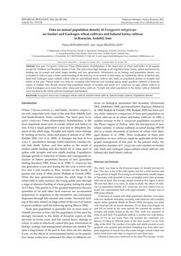 Data on Annual Population Density of Eurygaster Integriceps on Sardari and Gaskogen Wheat Cultivars and Sahand Barley Cultivar in Korayim, Ardabil, Iran