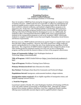 I-BEST/Guided Pathways Lake Washington Institute of Technology