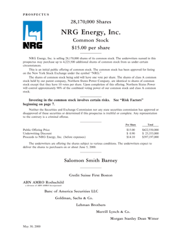 NRG Energy, Inc. Common Stock $15.00 Per Share