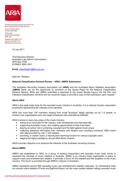 15 July 2011 the Executive Director Australian Law Reform Commission GPO Box 3708 SYDNEY NSW 2001 Email: Classification@Alrc.Go