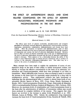 The Effect of Antidepressive Drugs and Some Related Compounds on the Levels of Adenine Nucleotides, Inorganic Phosphate and Phosphocreatine in the Rat Brain by J