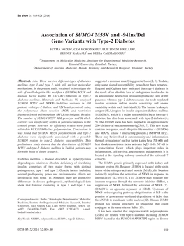 Association of SUMO4 M55V and -94Ins/Del Gene Variants with Type-2 Diabetes