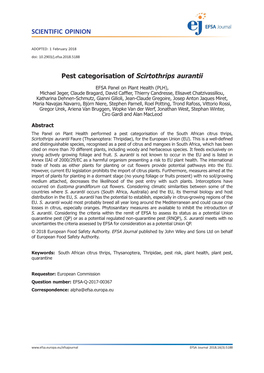 Pest Categorisation of Scirtothrips Aurantii